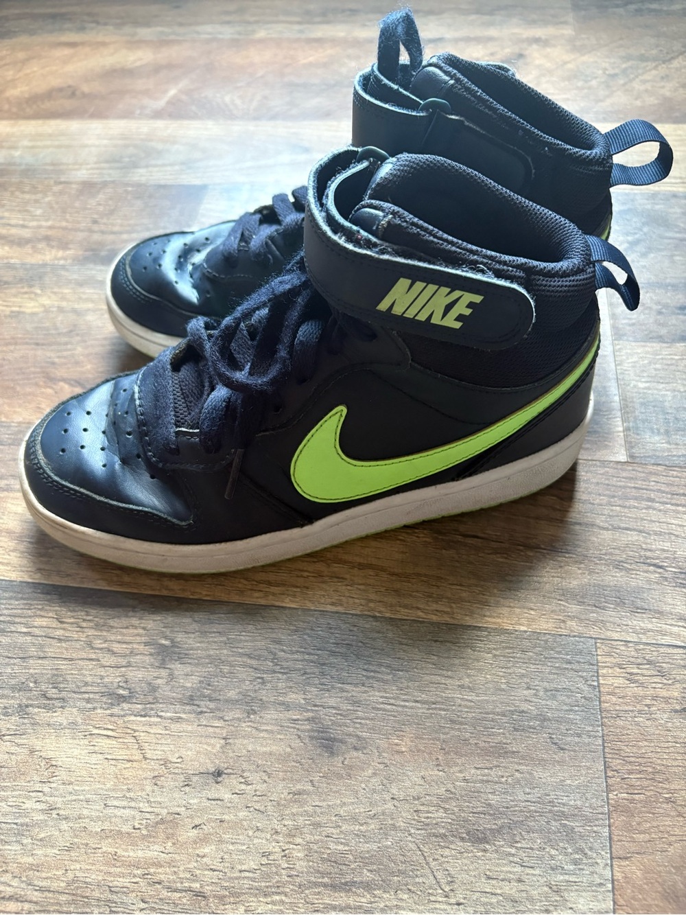 Nike Kids Black High-Top Sneakers with Lime Swoosh